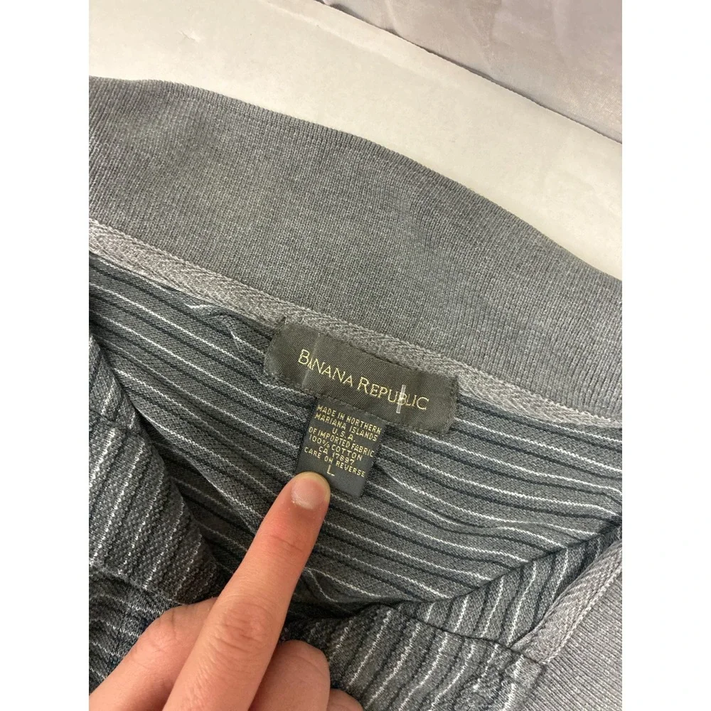 Banana Republic Mens Large Grey Striped Short Sleeve Cotton Polo‎ Shirt L